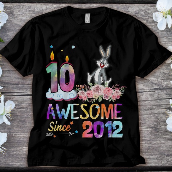Bugs Bunny Awesome Since 2012 10th Birthday 10 Years Old Unisex Adult T-shirt - Picture 1 of 2